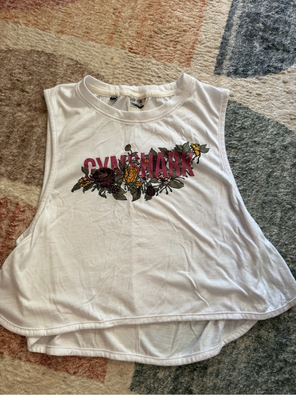 Gymshark White Muscle Tank with Pink Logo and Floral Print